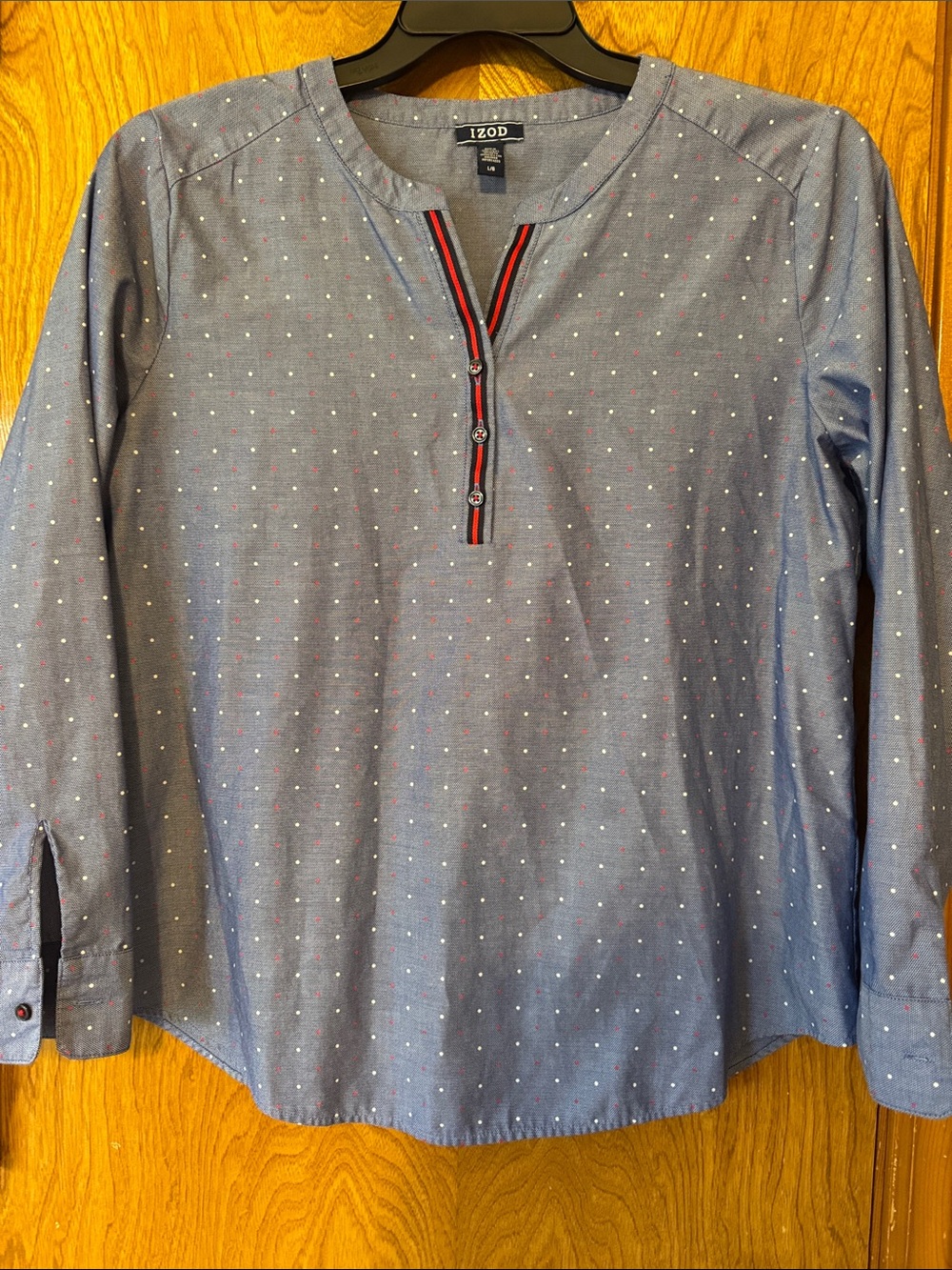 Izod Blue Long-Sleeve Button Henley with Red Trim